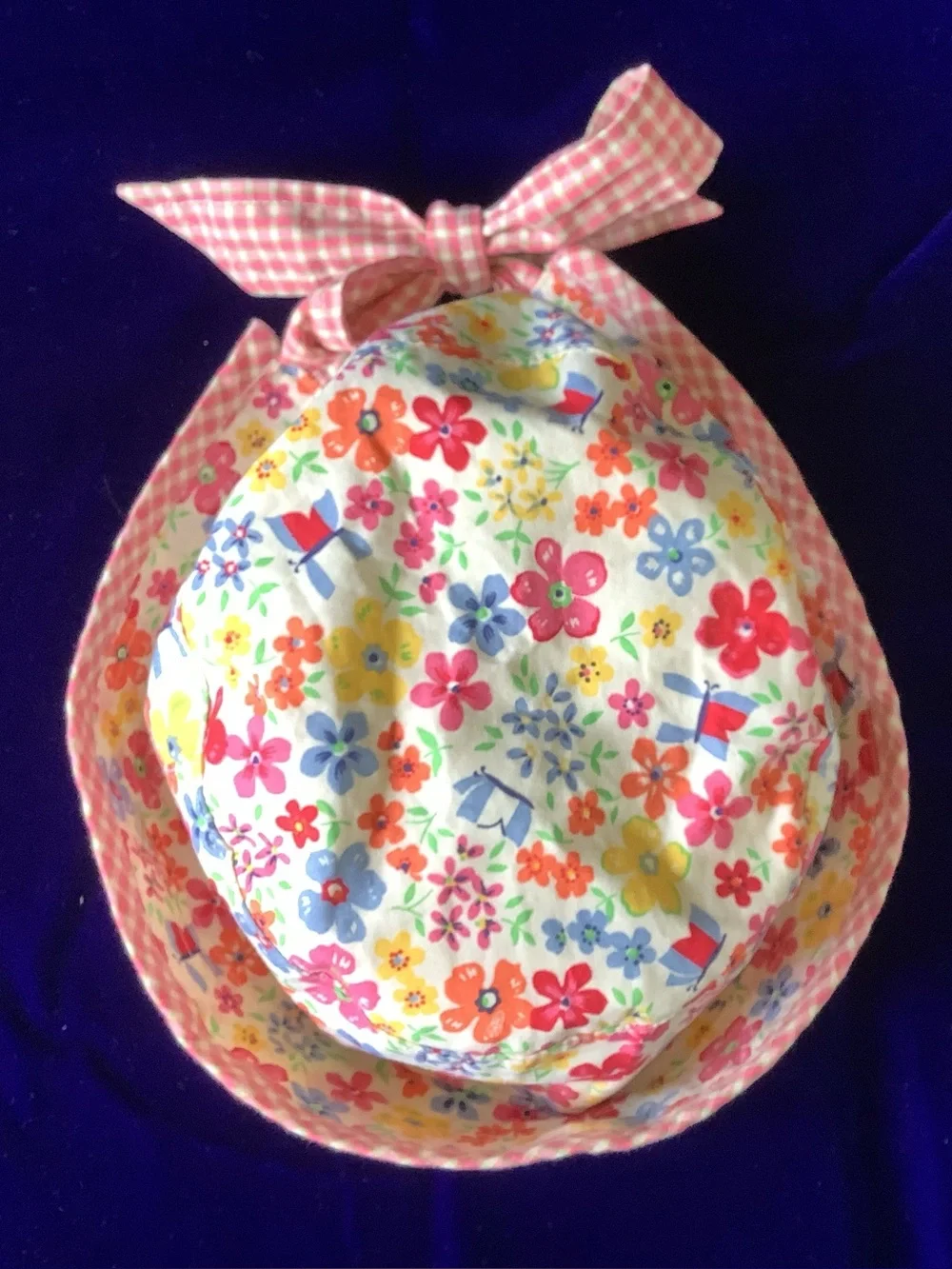 Tommy Hilfiger Floral Cotton Bucket Hat with Pink Gingham Trim